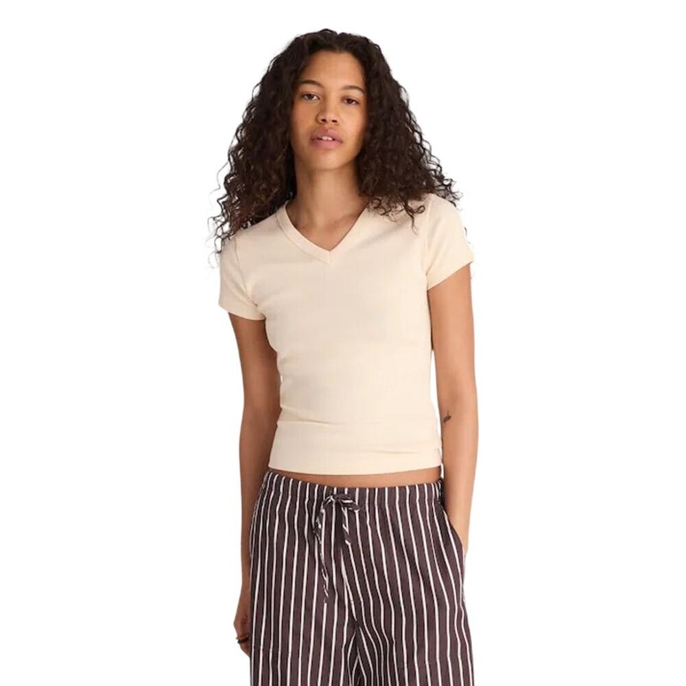 Madewell Vanilla Compact Cotton V Neck Baby Tee Top XXS